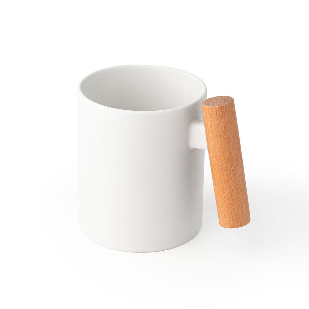 Mug bianca opaca manico legno