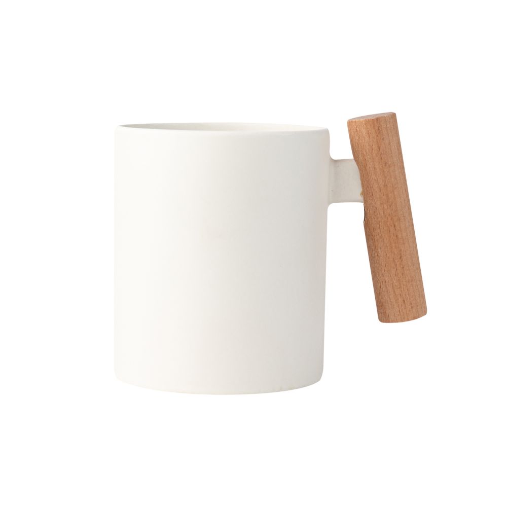Mug bianca opaca manico legno